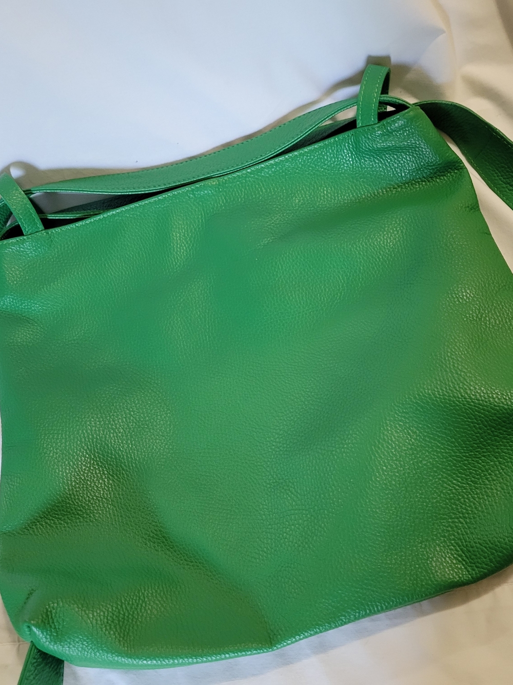 Vera Pelle Green Pebbled Leather Convertible Backpack.